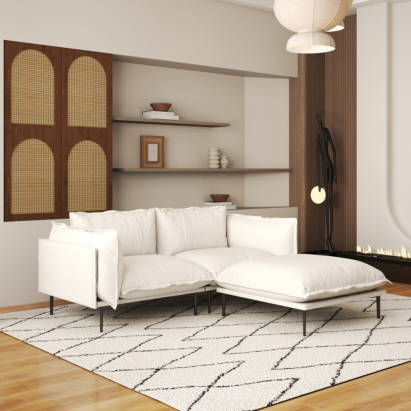 74" Modern Modular Sectional Sofa with Ottoman - Brown Chenille Fabric Cloud Couch, High-Density Foam Cushions & 7.87" Raised Legs, Space-Saving Design for Small Spaces, Easy Assembly, Pet-Friendly & Vacuum-Compatible, Hardwo