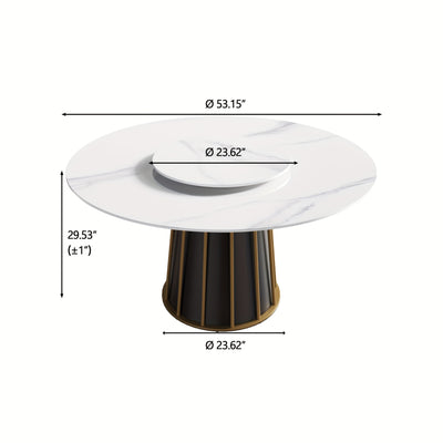 Round Dining Table - Marble Dining Room Table Round Kitchen Table for 4 to 6 (Dining Table Only, Chairs Not Included), Glossy Sintered Stone Tabletop with Metal Base Circle Dining Table for Kitchen