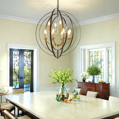 12-Light Modern Farmhouse Chandelier - 31.5" Black Round Pendant Light Fixture for High Ceilings, Adjustable Height (32"-90"), E12 Bulb Compatible, Entryway, Kitchen Island, Staircase & Foyer Lighting, Versatile Lighting Fixt