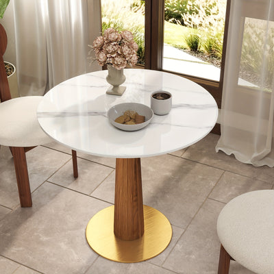 33.5" Round & Square Dining Table for 2-4 People(Only Table, Chair Not Included), Marble Meeting Room Table Multipurpose Conference Table with Soild Wood Base for Office