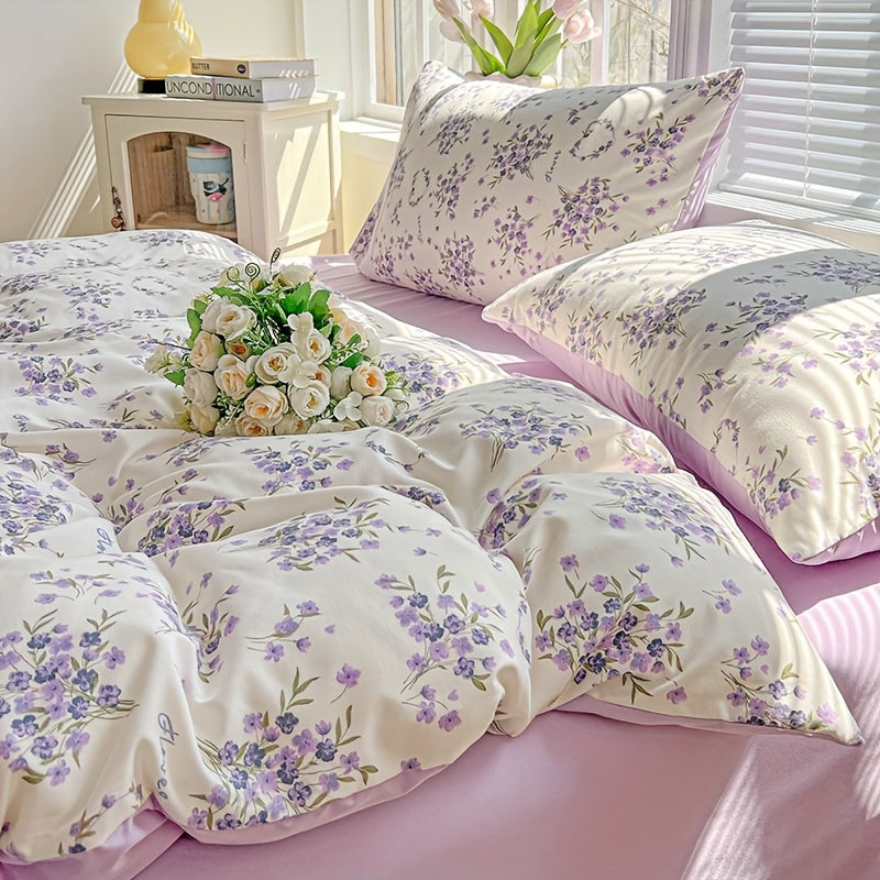 3pcs Korean Style Duvet Cover Set, New American Floral Duvet Cover Set with 1 Single Duvet Cover + 2 Pillowcases, Comfortable and Breathable, Machine Washable, Non-Fading and Deforming, Suitable for All Seasons, Light Beige-F