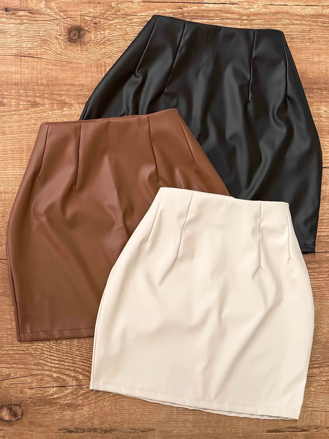 Women's Elegant Casual Half Skirt Set of 3pcs in Black, White, and Brown Solid Colors with Waist Wrap