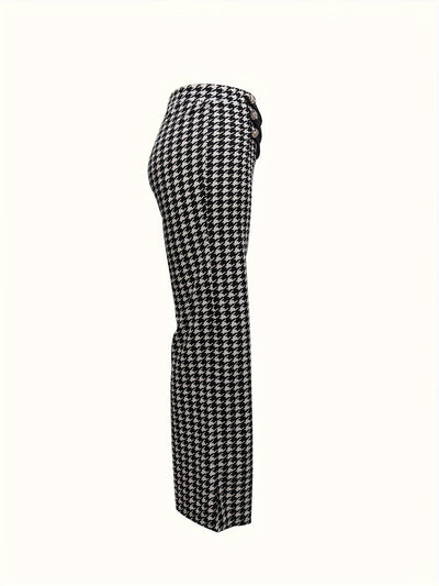 Women's Fashion Casual Loose Black and White Plaid Wide Leg Pants Korean Style Slim Versatile Straight Pants