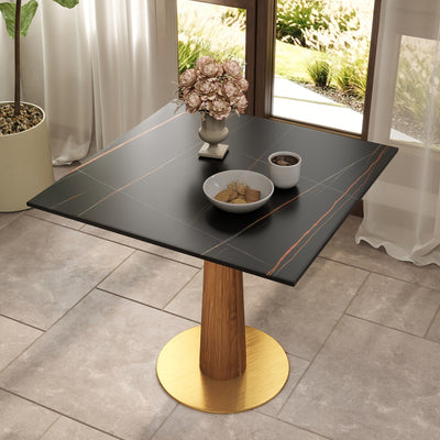 33.5" Round & Square Dining Table for 2-4 People(Only Table, Chair Not Included), Marble Meeting Room Table Multipurpose Conference Table with Soild Wood Base for Office
