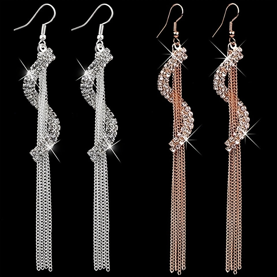 Korean Exaggerated S-shaped Rhinestone Tassel Long Earrings Fashion Versatile Ear Line Super Fairy Sweet Girl Earrings
