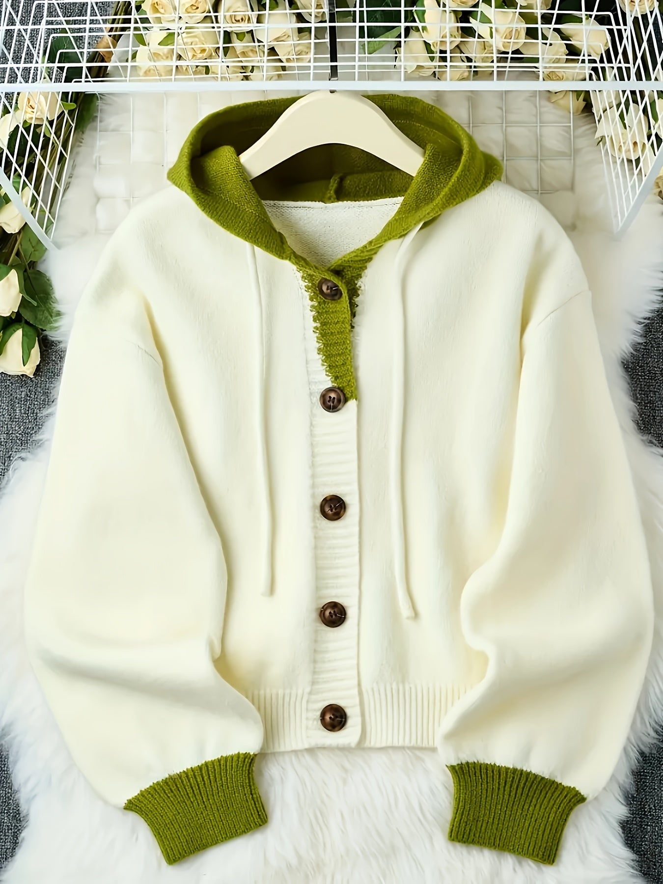 Women's & Olive Green Sweater - Button-Front Cardigan, Ribbed Cuffs - All-Season Layering Sweater for Fall/Winter/Office/Casual Outfits - Elegant Women's Sweater Coat, Sweater, Winter Wardrobe Essential, Round Neckline, Breat