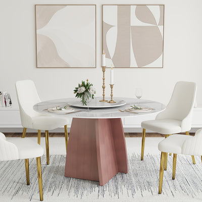 Dining Table for 6 - Sintered Stone Round Dining Table(Chairs Not Included), Modern Marble Dining Table, Glossy White Stone Tabletop, Circle Dining Table for Dining Room, Table Only