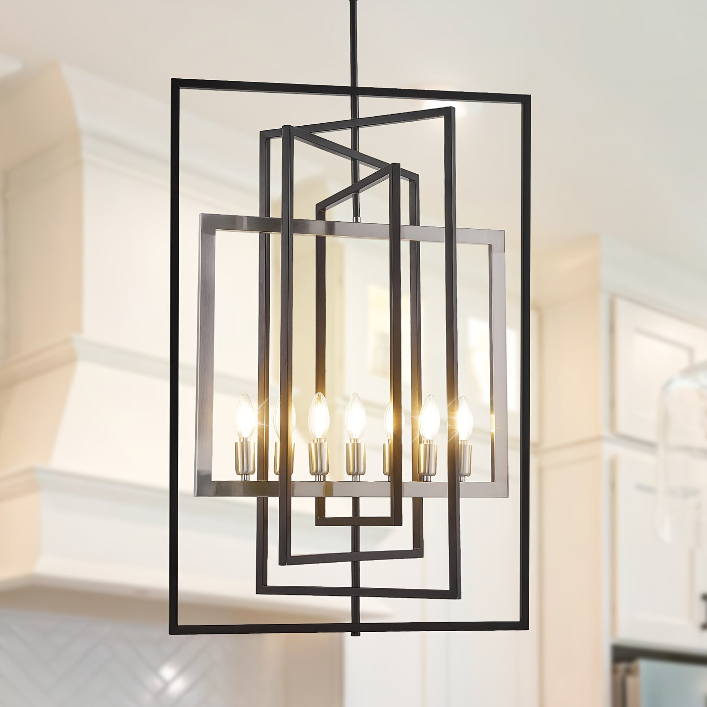 Modern 7 Light Chandelier, 23 Inch Swivel Rectangular Pendant Light Rustic Industrial Farmhouse Foyer Lighting Fixture For High Ceilings For Kitchen Island, Stairs, Entryway