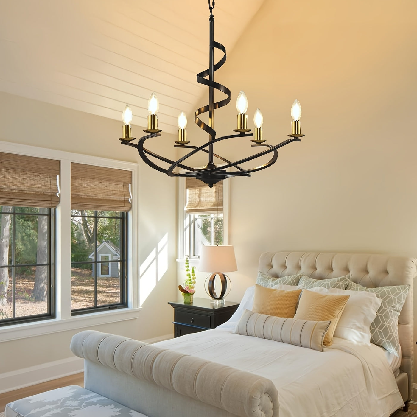 Farmhouse Chandeliers For Dining Room, Industrial Foyer Lighting Fixtures, Modern High Ceiling Hanging Pendant Lights, For Living Room, Bedroom, Kitchen Island, Staircase, Entryway