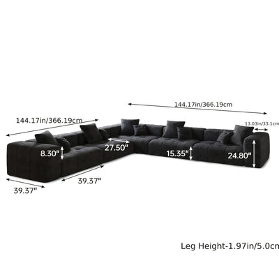 Modern V-Shaped Modular Sectional Sofa with Chaise Lounge - Black Mid-Century Modern Cloud Couch, Plush Cushioned Hardwood Frame & Fabric Upholstery, Modular Design for Living Room, Easy Assembly, Space-Saving L-Shaped or U-S