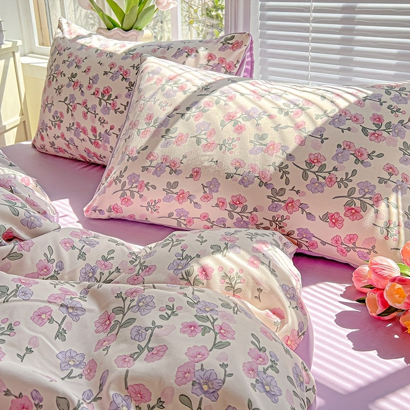 3pcs Korean Style Duvet Cover Set, New American Floral Duvet Cover Set with 1 Single Duvet Cover + 2 Pillowcases, Comfortable and Breathable, Machine Washable, Non-Fading and Deforming, Suitable for All Seasons, Light Beige-F