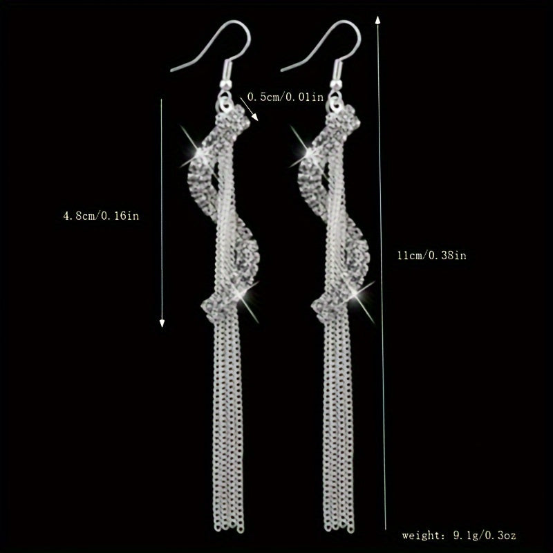 Korean Exaggerated S-shaped Rhinestone Tassel Long Earrings Fashion Versatile Ear Line Super Fairy Sweet Girl Earrings