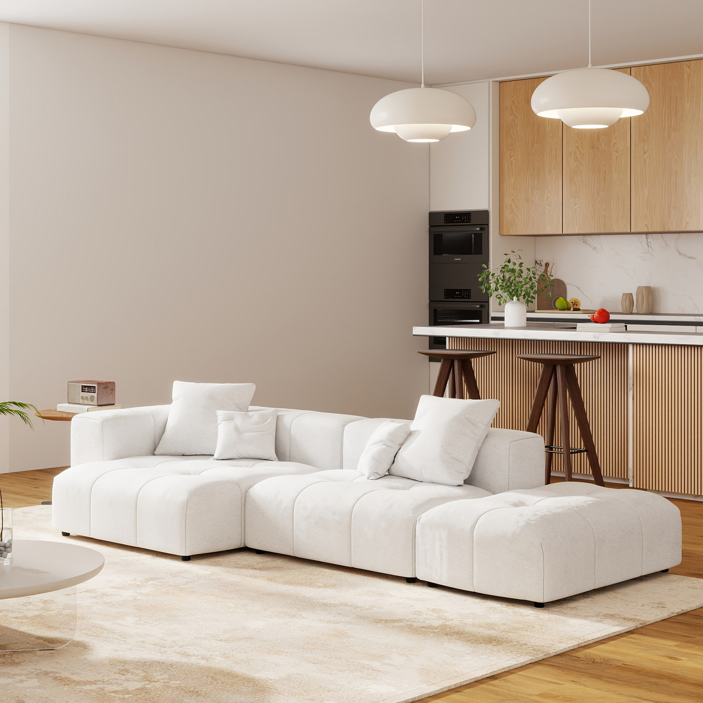 119" Cloud Couch Modular Sectional Sofa with Ottoman, Linen Deep Seat with Pillows Convertible Sofafor Living Room, Bedroom And Apartment, Living Room Couch, Sofa Sectional for Living Room, Couch for Bedroom, Foldable Sofa, C