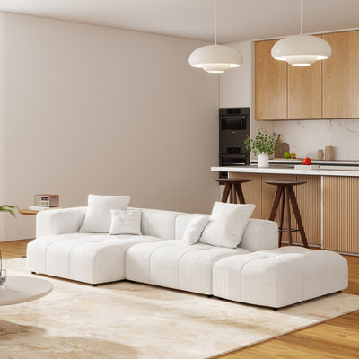 119" Cloud Couch Modular Sectional Sofa with Ottoman, Linen Deep Seat with Pillows Convertible Sofafor Living Room, Bedroom And Apartment, Living Room Couch, Sofa Sectional for Living Room, Couch for Bedroom, Foldable Sofa, C