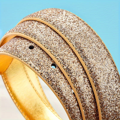Golden Faux Leather Women's Belt - Versatile Korean-style Decorative PU Leather for Parties and Festivals, Daily Wear