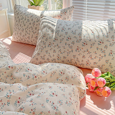 3pcs Korean Style Duvet Cover Set, New American Floral Duvet Cover Set with 1 Single Duvet Cover + 2 Pillowcases, Comfortable and Breathable, Machine Washable, Non-Fading and Deforming, Suitable for All Seasons, Light Beige-F