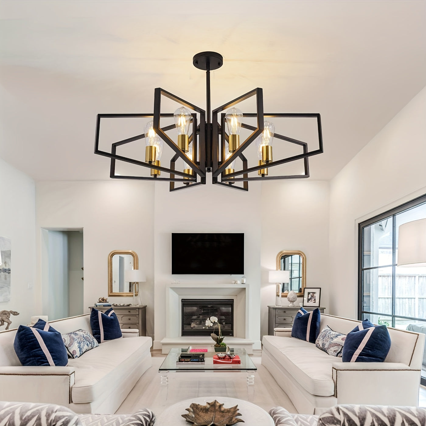 Modern Chandelier, 4Light & 8-Light Farmhouse Dining Room Light Fixture, Modern Industrial Chandelier For Living Room, Bedroom, Foyer, Stairway, Entryway