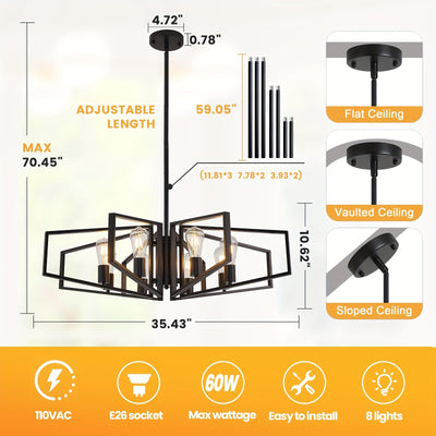 Modern Chandelier, 4Light & 8-Light Farmhouse Dining Room Light Fixture, Modern Industrial Chandelier For Living Room, Bedroom, Foyer, Stairway, Entryway