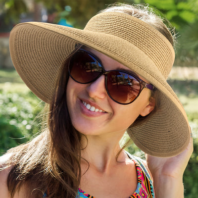 Women'S Summer Sun Hat with Open Top - Wide Brim, Elastic, Breathable Fabric, UV Protection, Foldable & Portable, Korean Fashion, No Feathers, Weave Craftsmanship