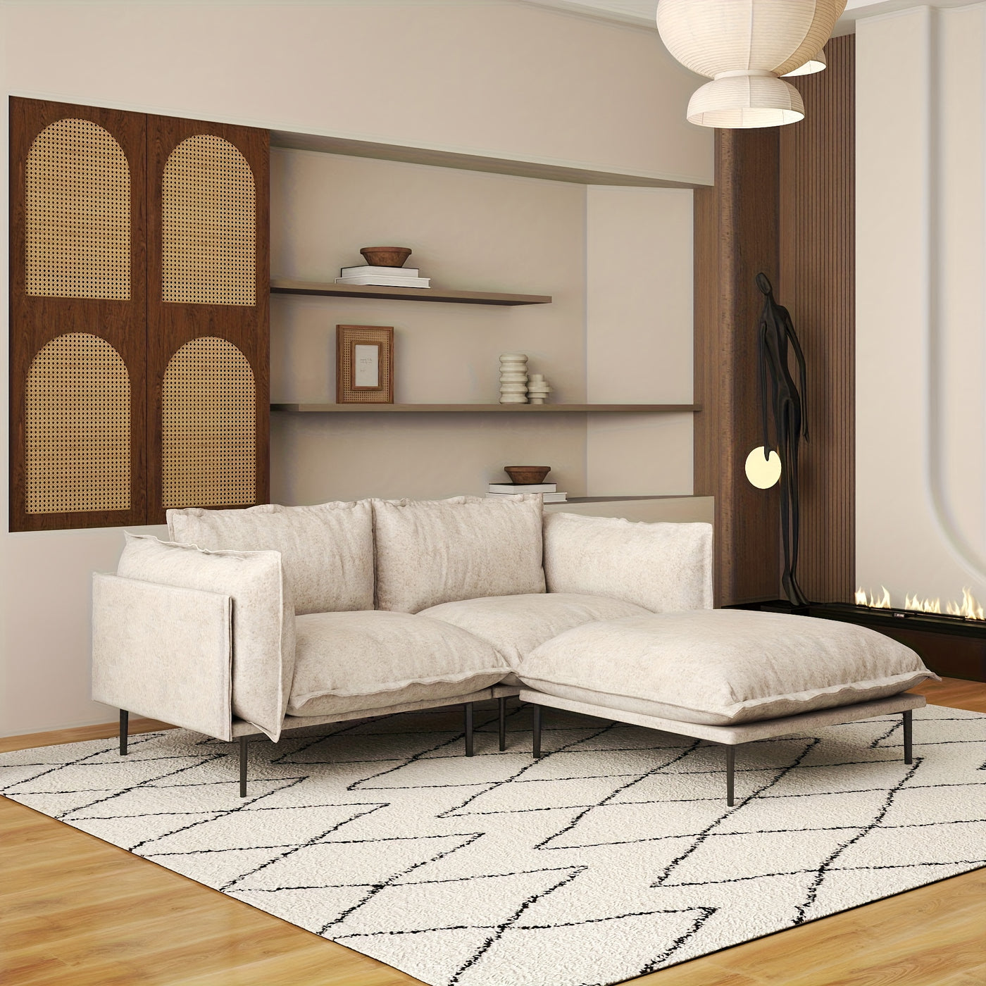 74" Modern Modular Sectional Sofa with Ottoman - Brown Chenille Fabric Cloud Couch, High-Density Foam Cushions & 7.87" Raised Legs, Space-Saving Design for Small Spaces, Easy Assembly, Pet-Friendly & Vacuum-Compatible, Hardwo