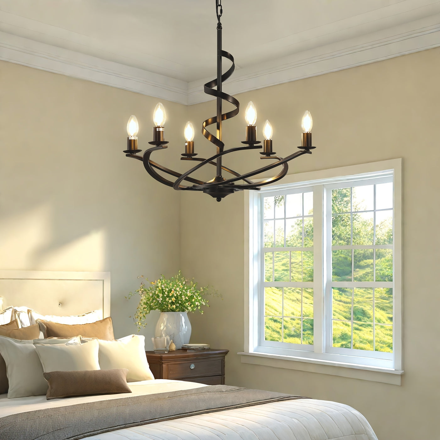 Farmhouse Chandeliers For Dining Room, Industrial Foyer Lighting Fixtures, Modern High Ceiling Hanging Pendant Lights, For Living Room, Bedroom, Kitchen Island, Staircase, Entryway