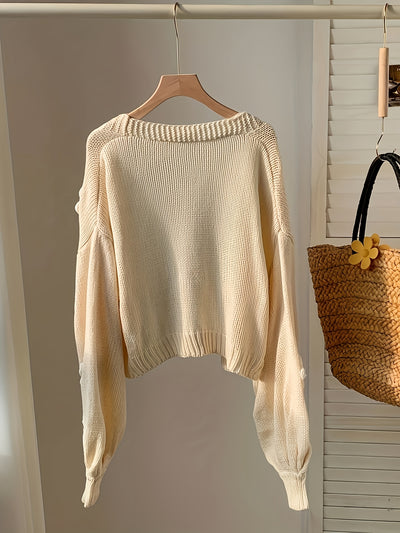 New European and American Autumn/Winter Women's Sweet Floral Cardigan Sweater Loose Short Sleeve Knitwear m186