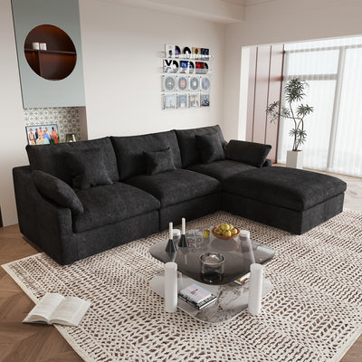 Modern Modular Sectional Sofa with Chaise Ottoman - L-Shaped 119.29" Large Couch, Black Linen Fabric, Washable Removable Cushions & Adjustable Backrest Pillows, Deep Seat Sofa for Living Room, Open-Concept Spaces, Frame, Modu