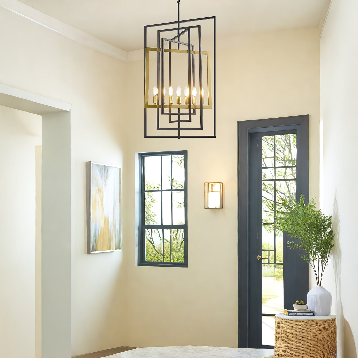 Modern 7 Light Chandelier, 23 Inch Swivel Rectangular Pendant Light Rustic Industrial Farmhouse Foyer Lighting Fixture For High Ceilings For Kitchen Island, Stairs, Entryway