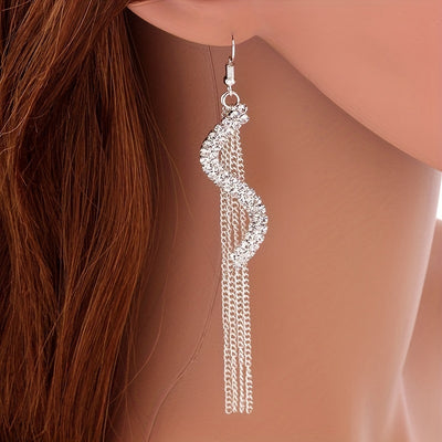 Korean Exaggerated S-shaped Rhinestone Tassel Long Earrings Fashion Versatile Ear Line Super Fairy Sweet Girl Earrings