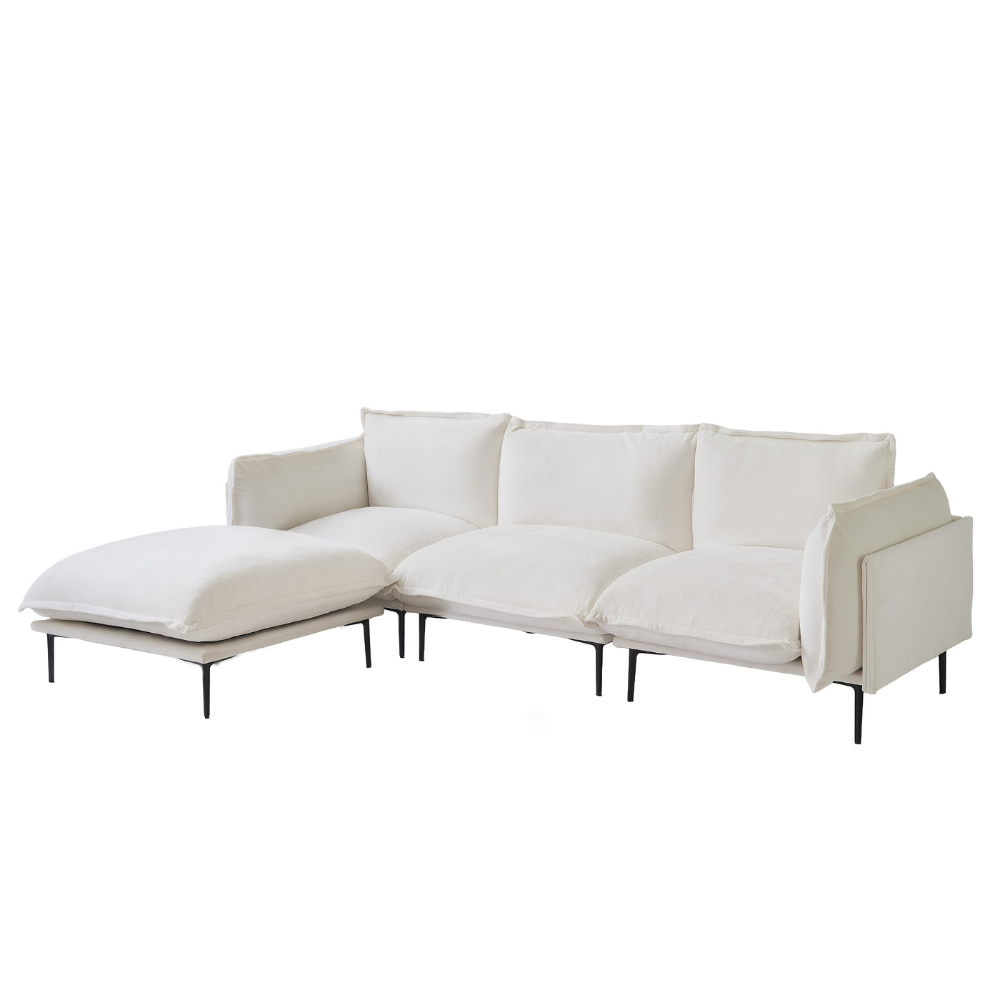 111" L-Shaped Modular Sectional Sofa - 3-Seater Cloud Couch with Movable Ottoman, Deep Seat Low Plush White Modern Sofa for Living Room, Metal Frame & Pillow Backrest, No Assembly Required, Sectional Sofa for Living Room, Ver