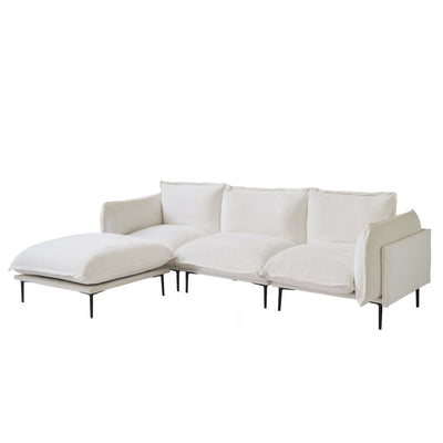 111" L-Shaped Modular Sectional Sofa - 3-Seater Cloud Couch with Movable Ottoman, Deep Seat Low Plush White Modern Sofa for Living Room, Metal Frame & Pillow Backrest, No Assembly Required, Sectional Sofa for Living Room, Ver
