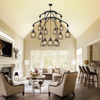 5/7/13-Light Modern Industrial chandelier - Matte Black linear pendant light with Adjustable height, Semi-Flush mounting, Heavy-Duty Metal Construction for Kitchen Island, Dining Room, Living Room, Bedroom - Compatible with d
