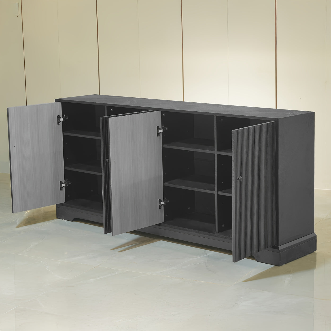 69'' TV Stand with 2 Cabinets for 55-65 Inch TV, Modern TV Console Entertainment Center with Solid Wood Feet, Media Console for Living Room, Bedroom, Black