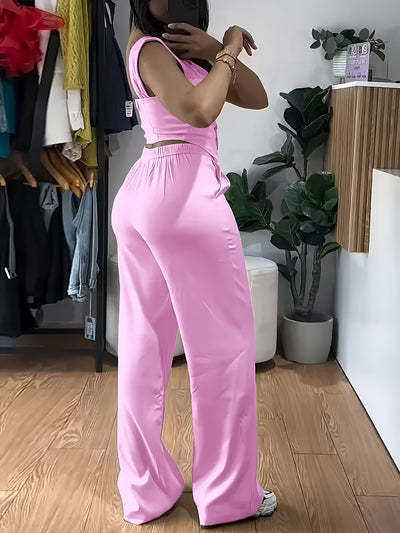 Sleeveless Corset Top & Wide-Leg Pants Set
