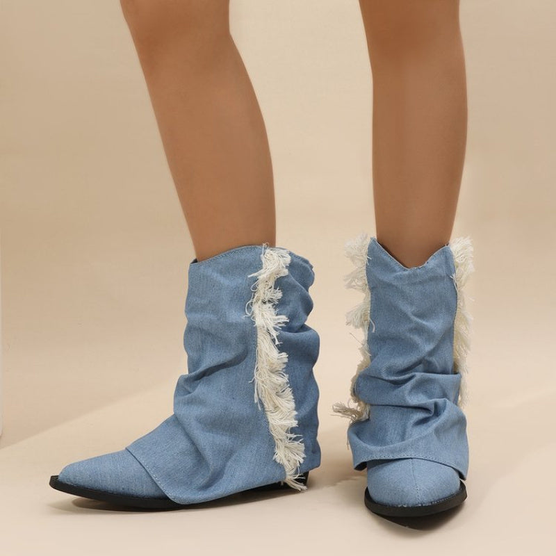 Women'S Slip-On Ankle Boots with Fringe Detail - Round Toe Low Block Heel, Microfiber Cover & Rubber Sole, Comfortable Casual to Dressy Shoes for Casual Attire, Stylish Footwear, Durable Construction, Fashion Lovers