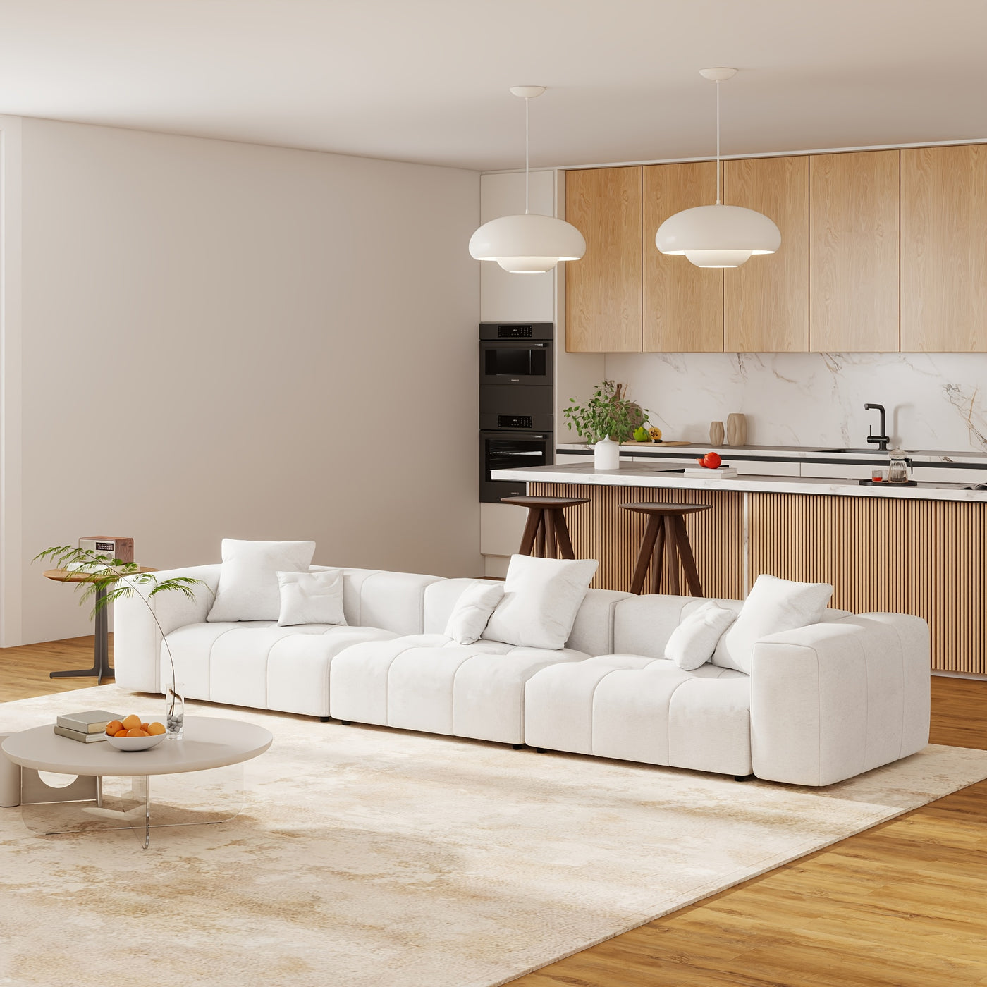 144 Inch Modular Sofa, Mid Century Modern Extra Deep Corner Seat Couch, 3-Seater Sofas for Living Room, Sectional Couches, Cozy Sofa for Apartment, Living Room, Boneless Sectional Sofa for Living Room, Comfy Couch, Convertibl
