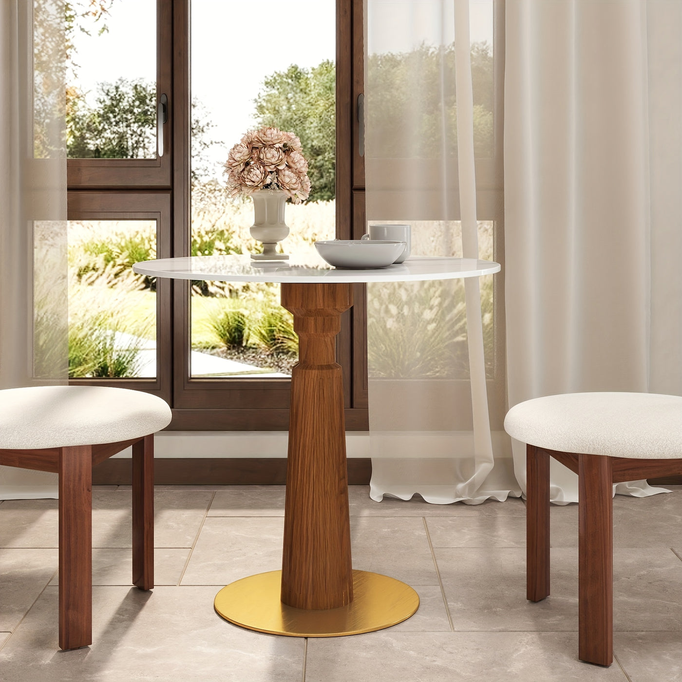 33.5" Round & Square Dining Table for 2-4 People(Only Table, Chair Not Included), Marble Meeting Room Table Multipurpose Conference Table with Soild Wood Base for Office