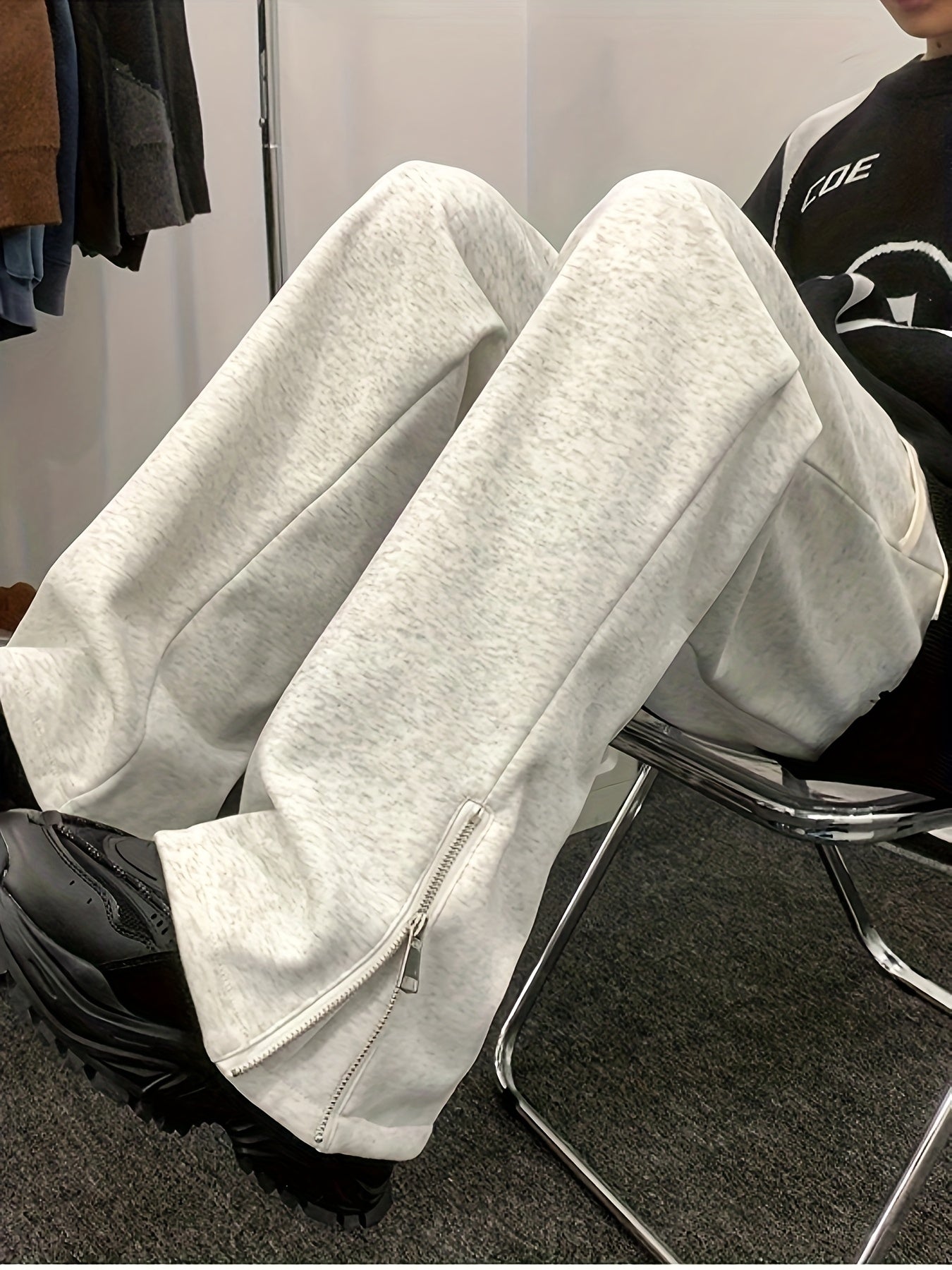 Men'S Casual Straight Leg Pants with Side Zipper, All-Season Korean Style Loose Fit, Slimming Polyester 100% Woven Fabric, 160gsm Lightweight, Regular Length, for Teens - Vibe American Trendy Split Ankle Trousers