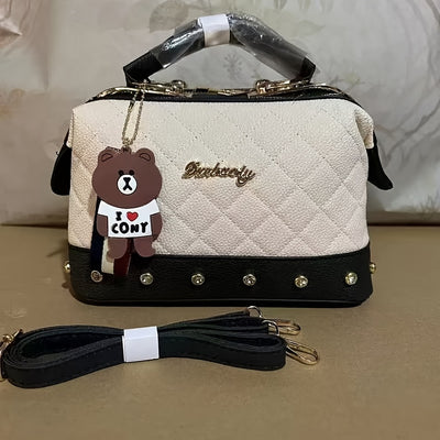 2025 Korean Fashion Women's Crossbody & Tote Bag - Detachable Shoulder Strap, Zipper Closure,, 5 Colors (Khaki/White/Red/Blue/Black)