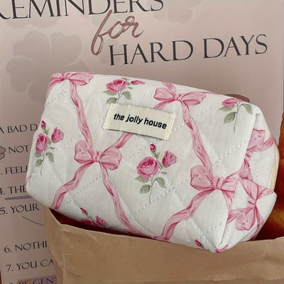 Portable High-Quality Makeup Bag - Korean-Style Bowknot Flower Design - Large Capacity for Toiletries, Perfect for Travel