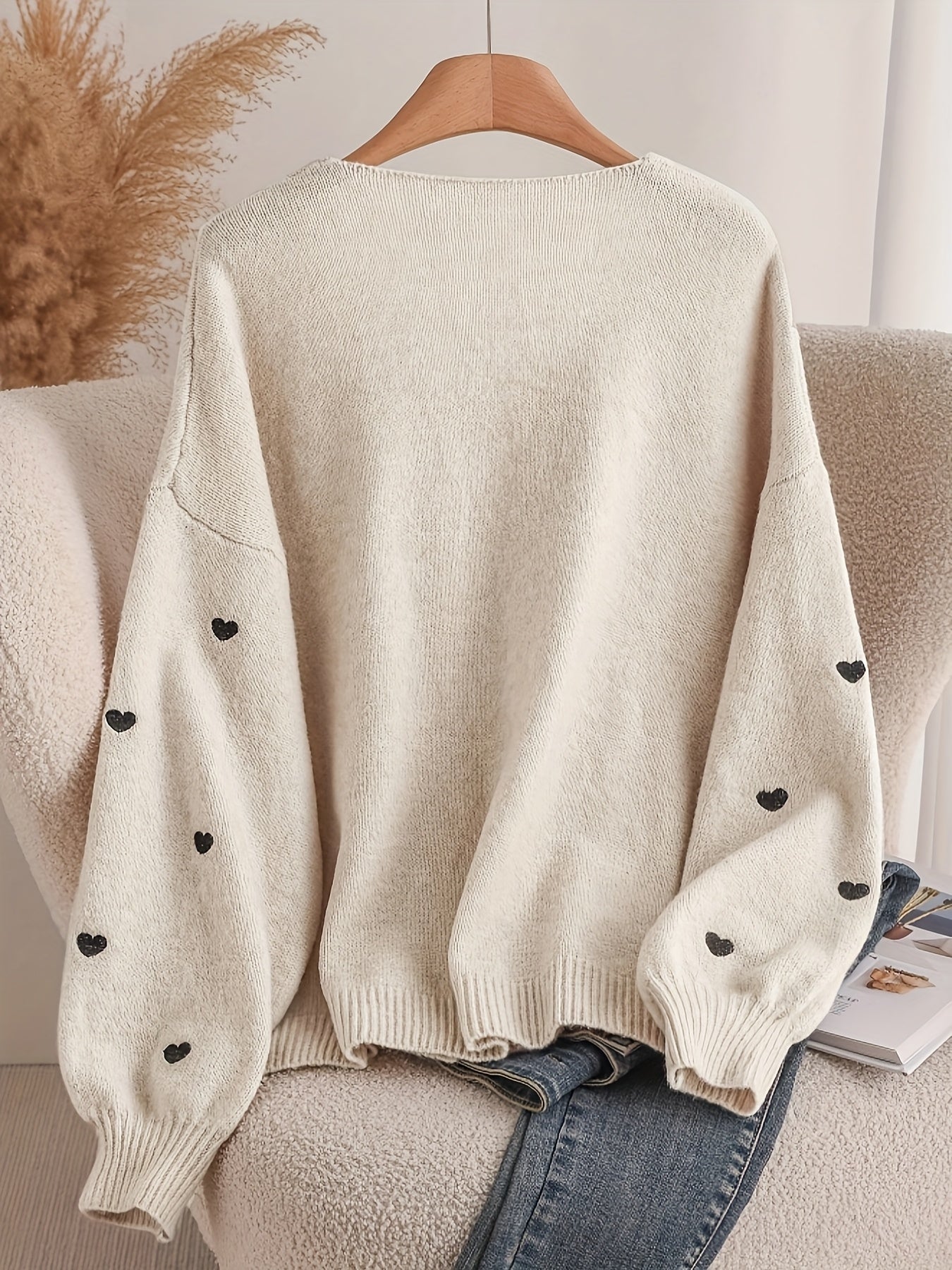 Women'S Soft Pink Sweater - Pastel Pink Cardigan with Front Tie-Waist, Heart Pattern, Boat Neck Longline Blouse for Fall/Winter Layering - Cozy Chic Sweater for Everyday Formal Outfits, Cute Sweaters, Winter Wardrobe, Feminin
