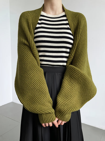 Women'S Olive Green Ribbed Cardigan with Front Button Detail - Casual Off-Shoulder Style, Long Sleeves, Lightweight & Breathable for Spring/Fall, Fall Cardigan | Offshoulder Cardigan | Construction
