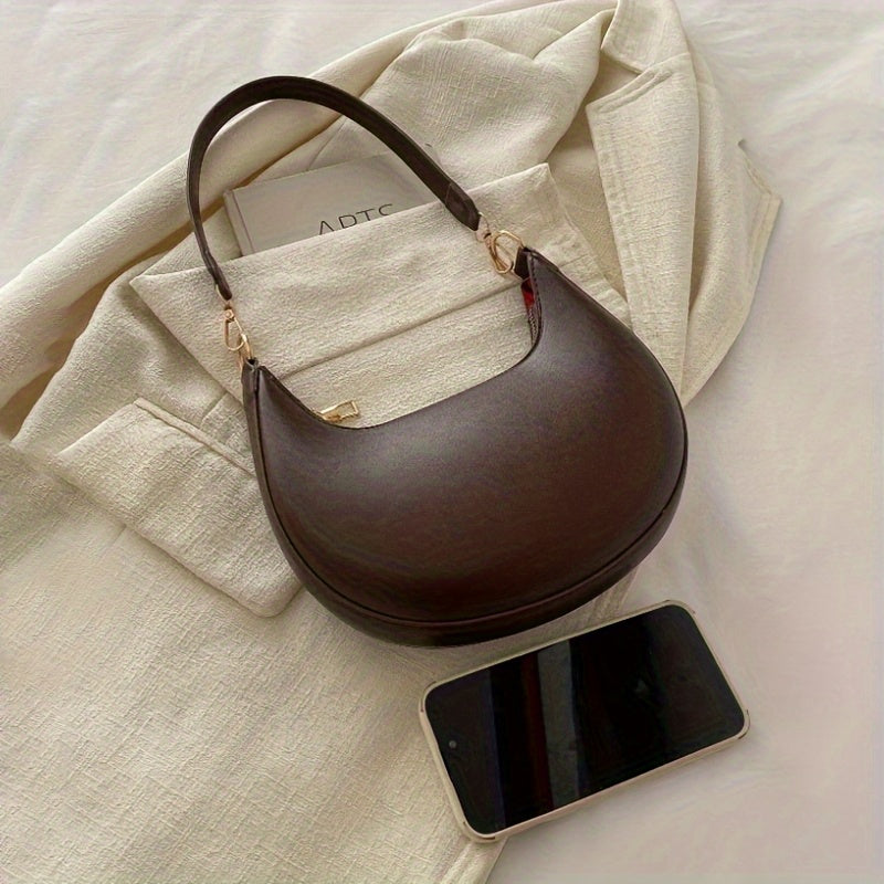 1pc Women'S Luxury Crescent Crossbody Bag with Detachable Adjustable Strap, Magnetic Closure & Golden Hardware - Stylish Shoulder Bag for Casual or Formal Occasions (Coffee Brown/White/Red/Black), Evening Accessory, Polyester