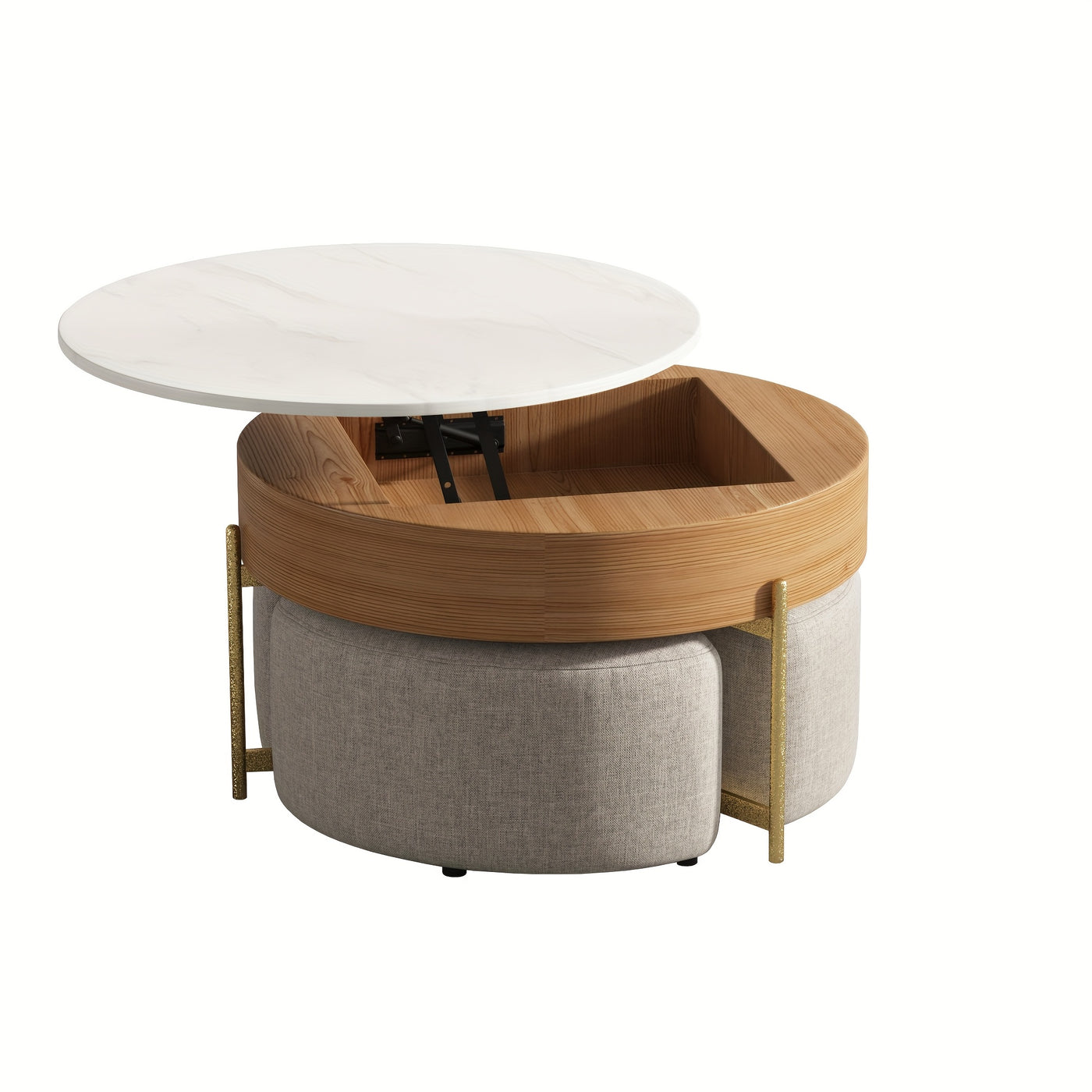 Modern Lift-Top Coffee Table with Storage & Stools - Adjustable Height, Faux Marble Top, Wooden Base, Space-Saving Design for Living Room or Office, Coffee Table for Living Room, Office Furniture, Contemporary Furniture, Eleg