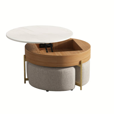 Modern Lift-Top Coffee Table with Storage & Stools - Adjustable Height, Faux Marble Top, Wooden Base, Space-Saving Design for Living Room or Office, Coffee Table for Living Room, Office Furniture, Contemporary Furniture, Eleg