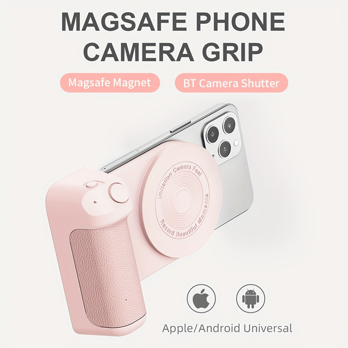 Magnetic Phone Camera Grip Holder, Portable Self Camera Handle, Ergonomic Design, Suitable for iPhone for samsung Android Phones to Vlog Photo and Video Shooting