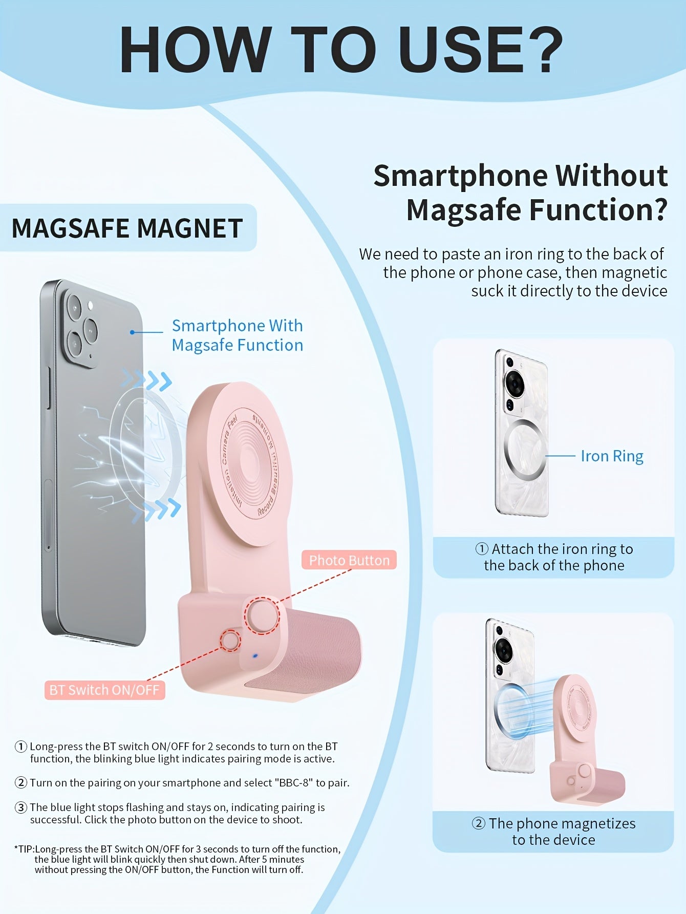 Magnetic Phone Camera Grip Holder, Portable Self Camera Handle, Ergonomic Design, Suitable for iPhone for samsung Android Phones to Vlog Photo and Video Shooting