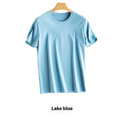Mulberry Silk Women's Mercerized Cotton T-shirt Fine Solid Color Round Neck Short Sleeves