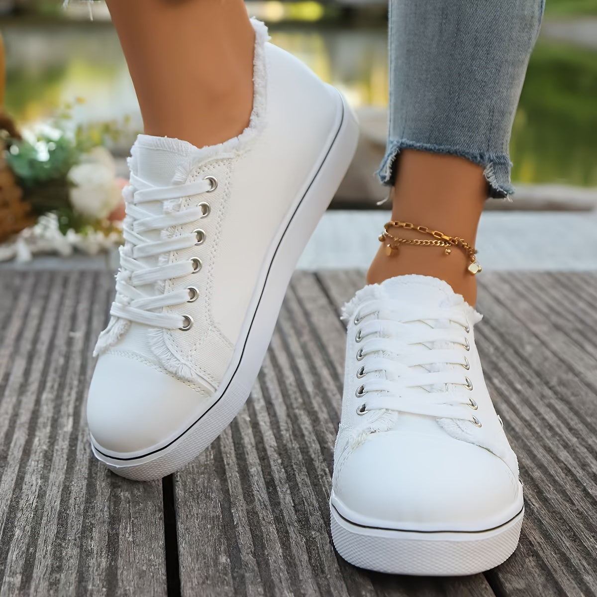 Women's Canvas Sneakers 2024, Korean Style, Casual Flat Lace-Up, Solid Color, All-Season, Round Toe, EVA Sole, Fabric Lining, Hand Wash Only, No Print, Versatile Footwear