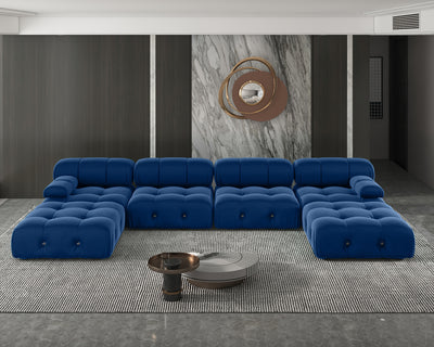 U-Shaped Minimalist Velvet Sofas, 138.6" Convertible Modular Sectional Couch, Modern Comfy Sectional Couches with 2 Chaise Ottomans for Living Room Office Apartment